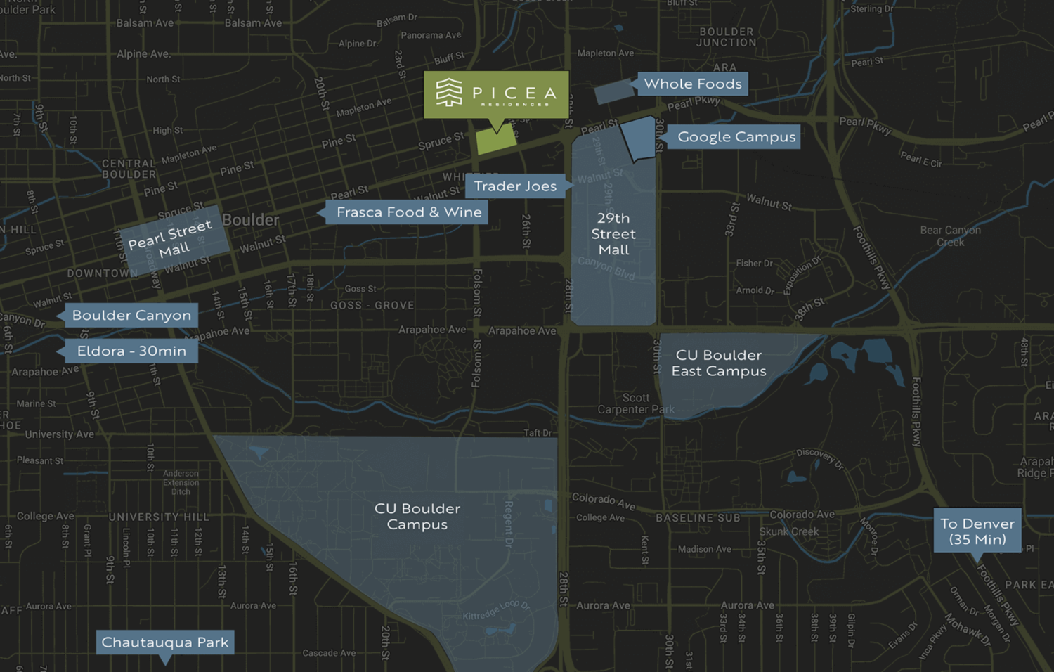 Picea Townhomes location in Boulder map.