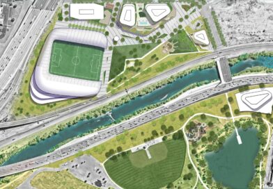 NWSL Stadium Denver aerial rendering development map.