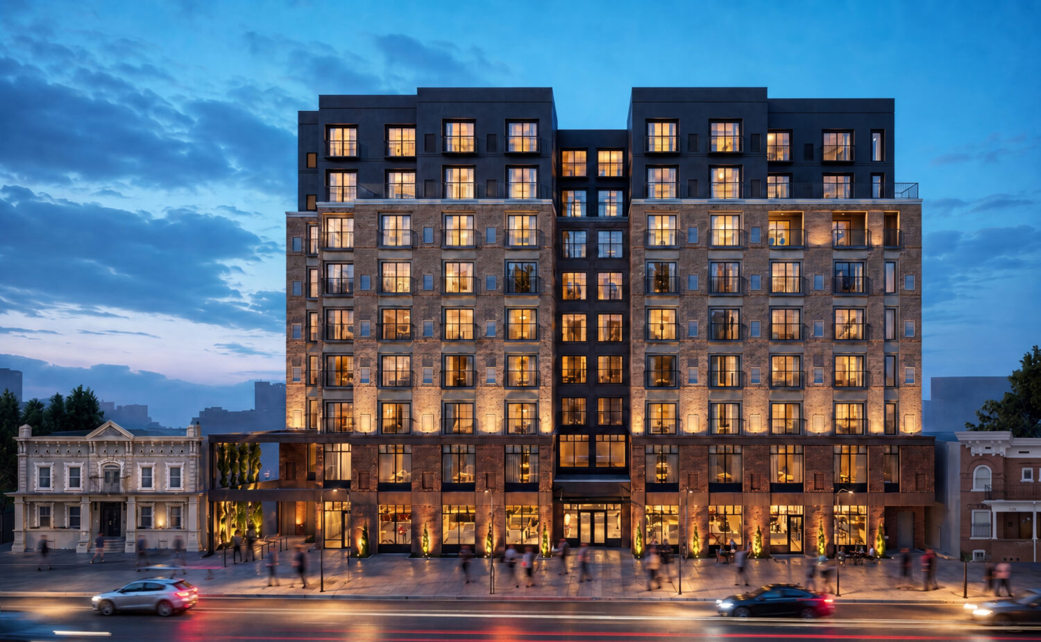 The Uptown Apartments at Dusk